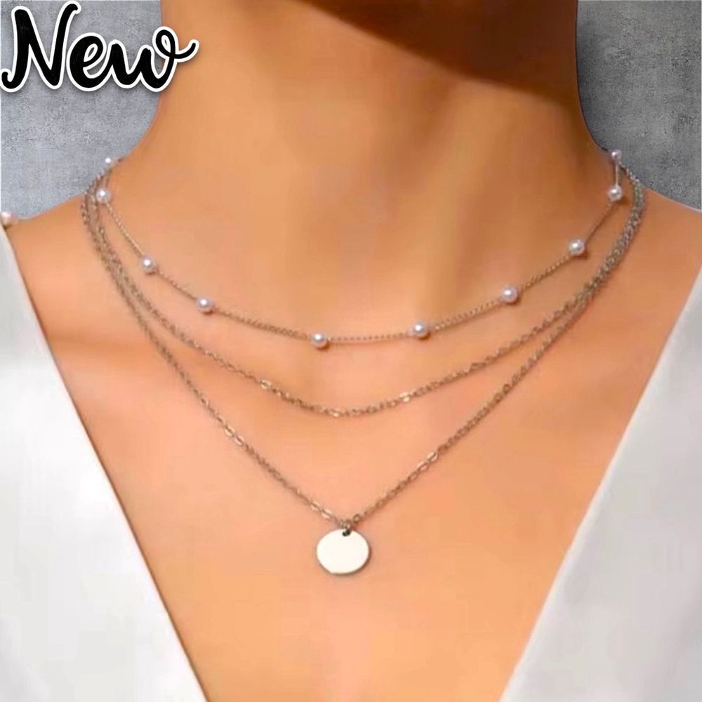 New Elegant Silver Layered Fashion Necklace Set – Minimalist Elegance